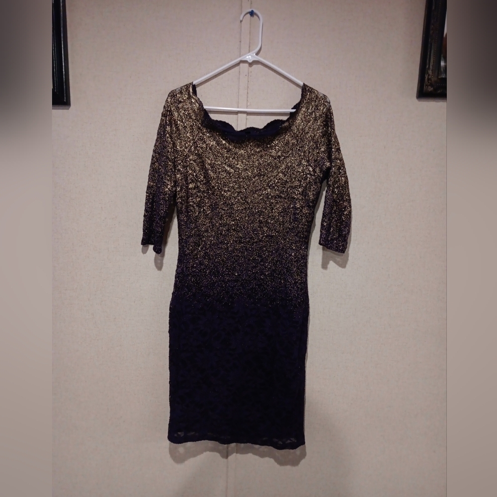 Marina Woman’s Sz.4P Embellished Lace Dress Gunmetal Gold/purple